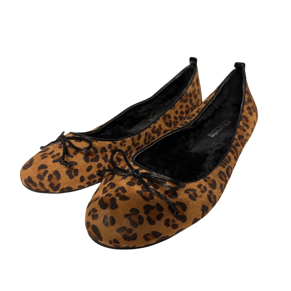 Chico's Leopard Print Ballet Flats in Brown and Black-fur lined